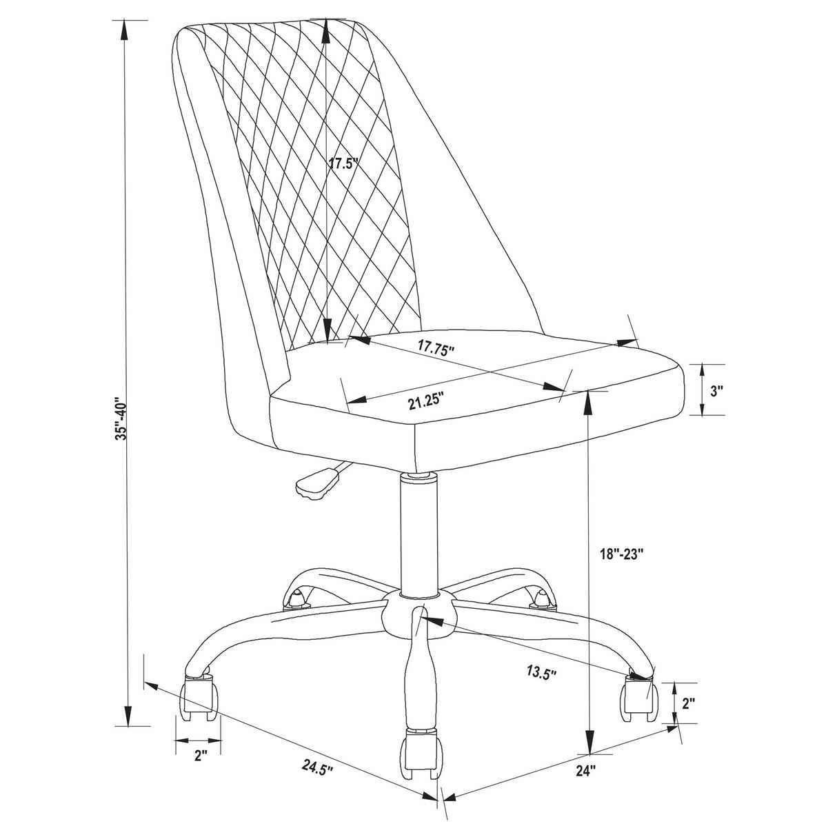 Adjustable Desk Chair With Diamond Tufted Backrest Base - Gray