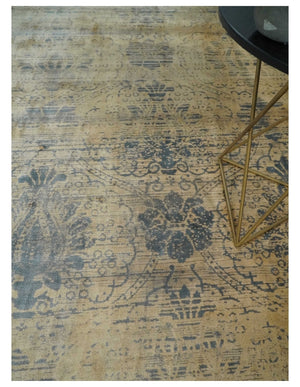 7.6x9x10 Charcoal and Gold Modern Ikat Design Handmade Art Silk Area Rug