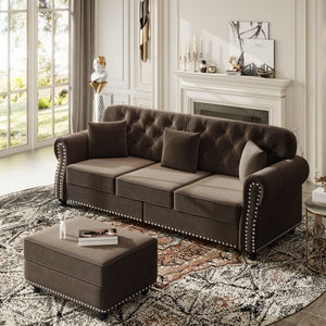 Upholstered Sofa Set With Nailhead Trim and Rolled Armrests, Includes Pillows