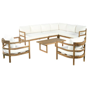 Outdoor Acacia Wood 7-Seater Sectional Sofa Set
