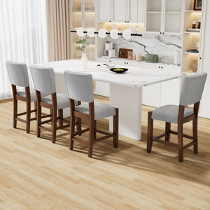 Set of 4 Mid-Century Modern Bar Stools, 40 in Linen Upholstered Counter Chairs with Rubber Wood Legs, Gray