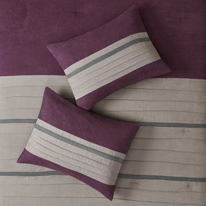 7 PC Pieced Faux Suede Comforter Set Purple Queen