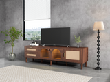 Rattan TV Stand with 3 Cabinets & 2 Drawers