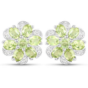 8.04 Carat Genuine Peridot and White Topaz .925 Sterling Silver 3 Piece Jewelry Set (Ring, Earrings, and Pendant w/ Chain)