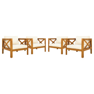 Outdoor Acacia Wood Club Armchair with Cushions (Set of 4)