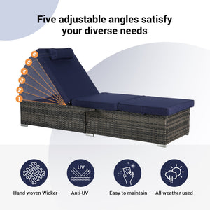 Outdoor Chaise Lounge Chair Set of 2 with Storage