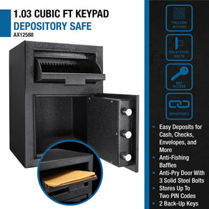 Solid Steel Keypad Depository Safe with Digital Access - Black