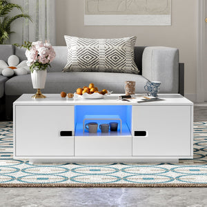 Modern High Glossy Rectangle Coffee Table with 16 Color LED Lights