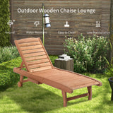 Outsunny outdoor chaise lounge pool chair, built-in table, reclining backrest for sun tanning/sunbathing, rolling wheels, red wood look