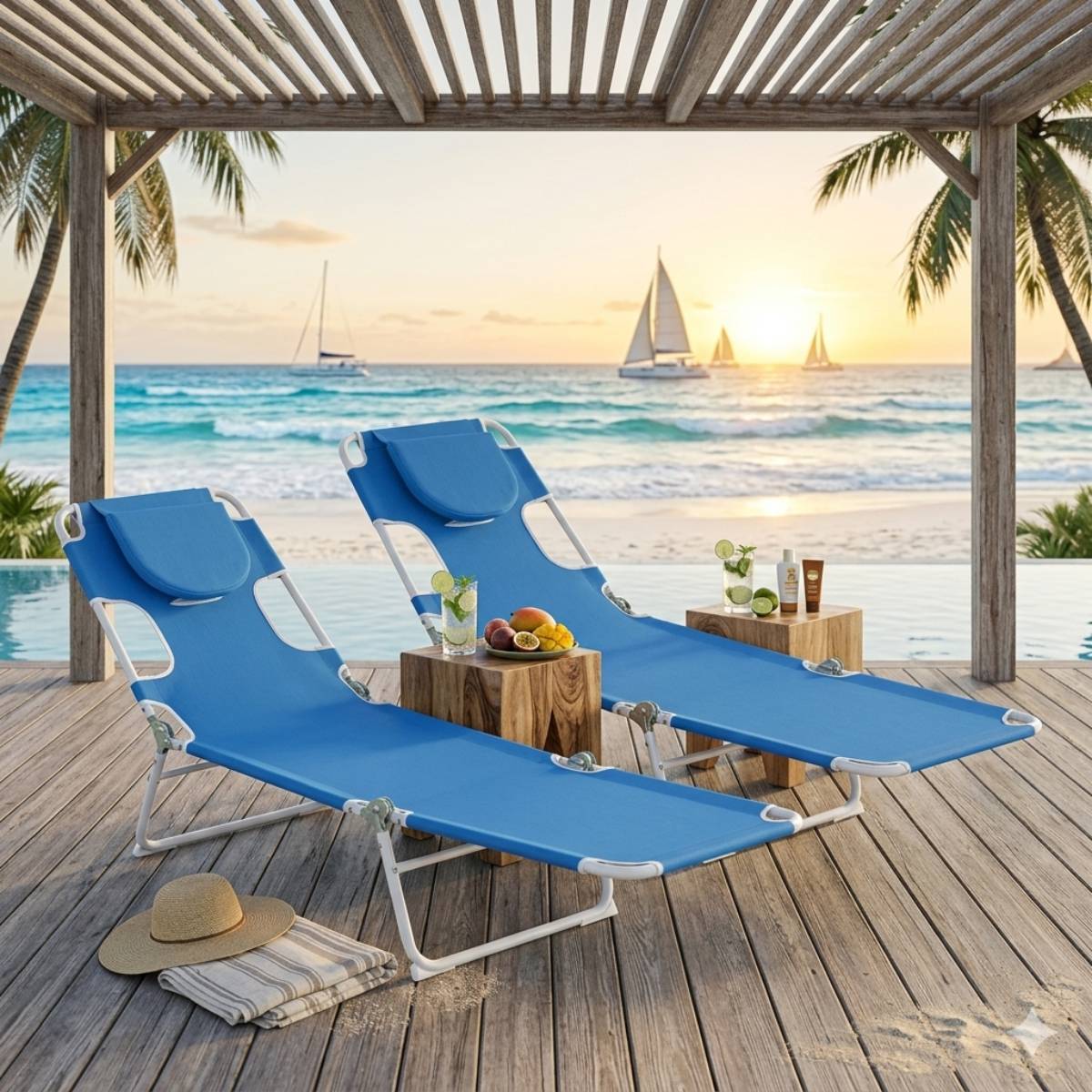 Set of 2 Lounge Portable Reclining Loungers