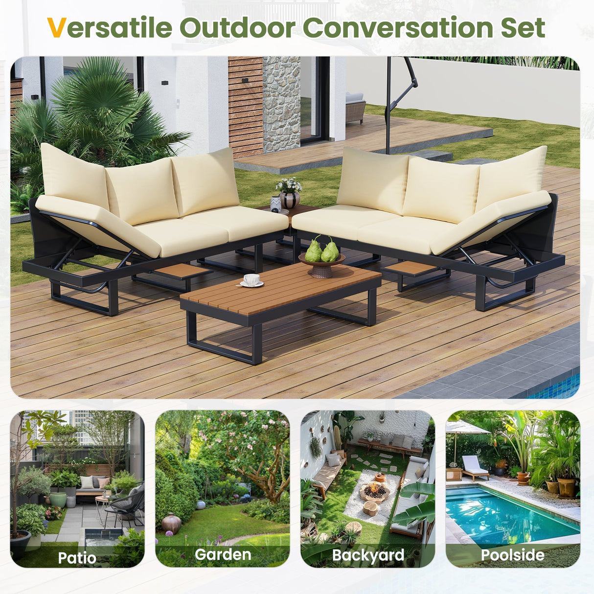 Outdoor Sectional Sofa Set with Adjustable Reclining Seats
