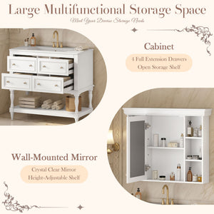 Bathroom Vanity With Medicine Cabinet, Storage Cabinet With 4 Drawers, Adjustable Shelf Mirror