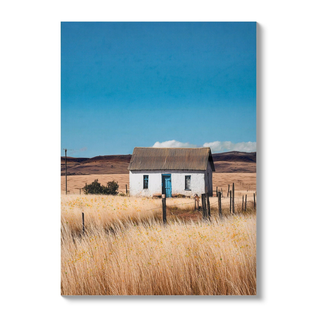 House Barn Picture Wall Art For Home Decor - Natural / Blue