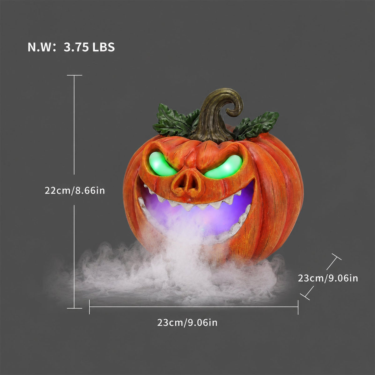Halloween Pumpkin Monster Mist Sprayer, LED Light Up Fogger Figurine
