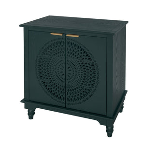 Hollow Carved 2 Door Accent Cabinet With Adjustable Shelf, Sideboard Buffet For Entryway, Living Room Or Bedroom - Blackish Green