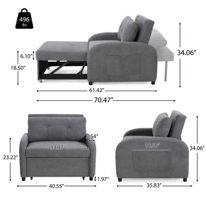 3 In 1 Convertible Sleeper Sofa Bed For Living Room