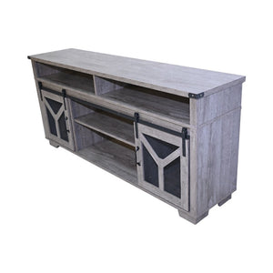 65.3" TV Stand with LED Light Strips and Iron Mesh Barn Door