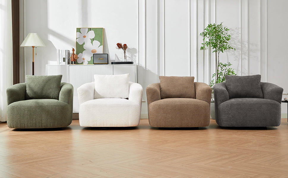 Chenille Upholstered 360° Swivel Chair with Throw Pillow, Dark Brown