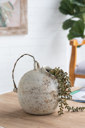 9.8x8.3x10.3" Hand-Pulled Decorative Ceramic Jug with Worn Finish