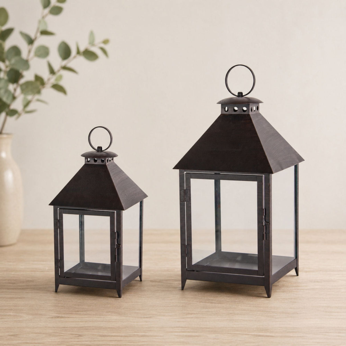 Footed Iron Metal Lantern (Set of 2)