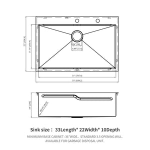 33" Drop In Kitchen Sink