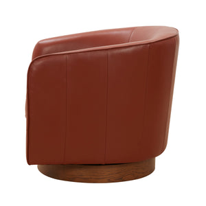 Tessa Caramel Top Grain Leather Swivel Chair with Wood Base