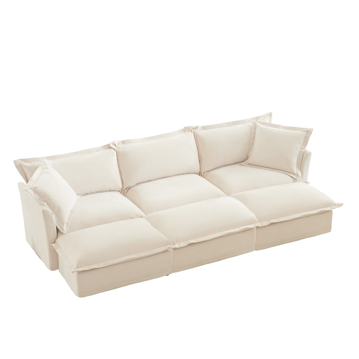 Oversized Chenille Living Room Sofa with 3 Ottomans