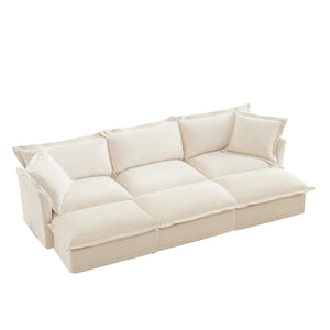 Oversized Chenille Living Room Sofa with 3 Ottomans