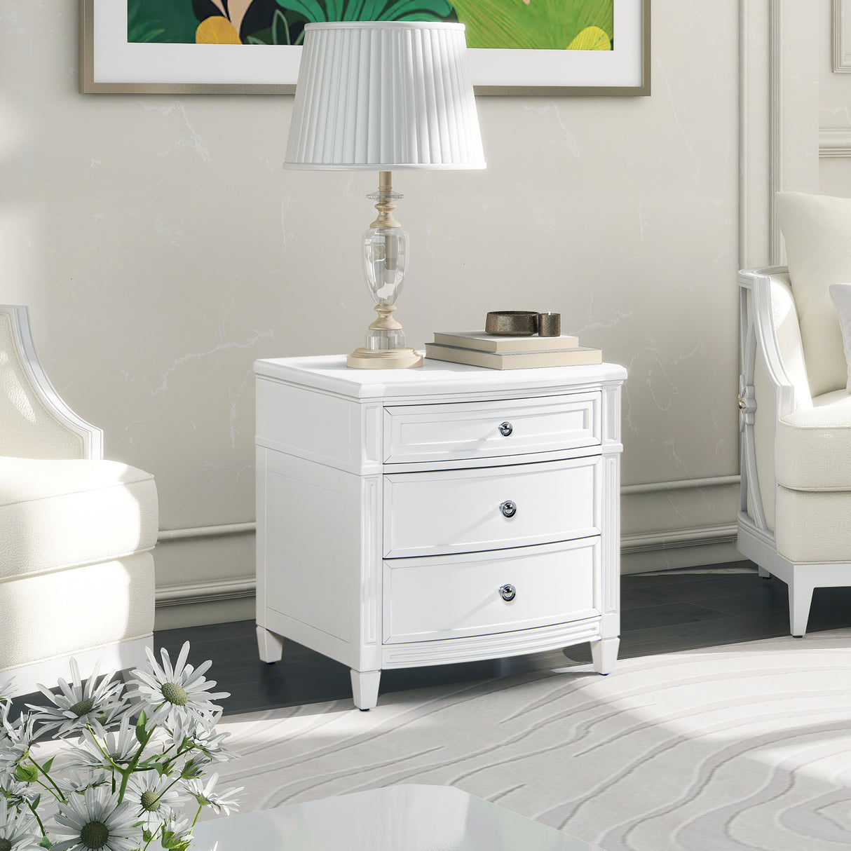 Dauphin 3-Drawer Accent End Table, Grey Cashmere Wood