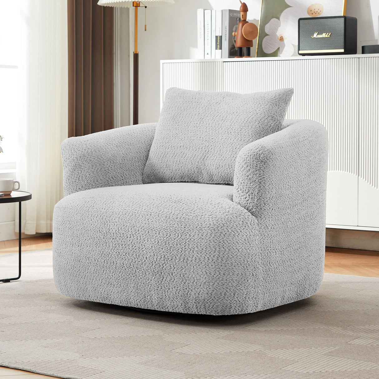 360° Swivel Barrel Sofa Chair With Throw Pillow, Upholstered Accent Chair