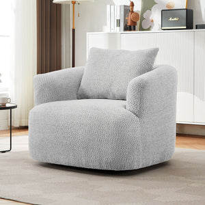 360° Swivel Barrel Sofa Chair With Throw Pillow, Upholstered Accent Chair