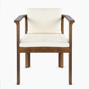 Outdoor Dining Chair Set of 2 with Curved Acacia Wood Arms