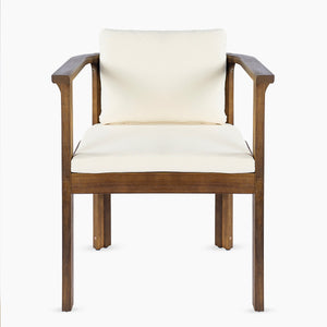 Outdoor Dining Chair Set of 2 with Curved Acacia Wood Arms