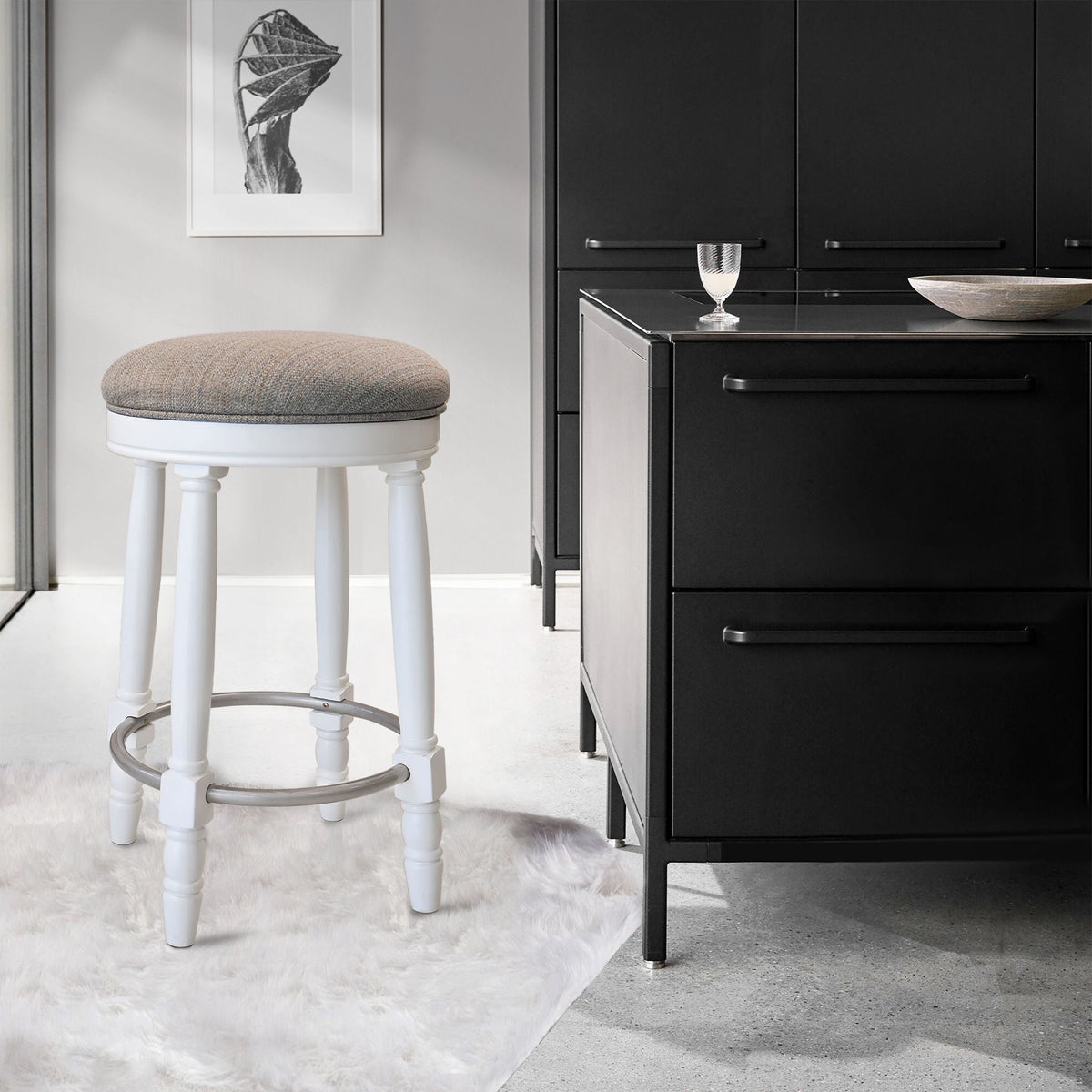 360° Swivel Wooden Barstools With Upholstered Seat, Counter Height (Set of 2)