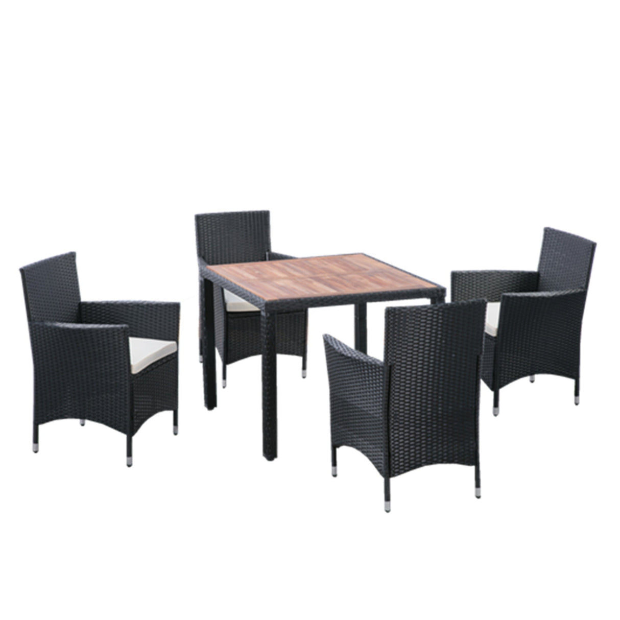 EELIFEE 5-Piece Outdoor Patio Wicker Dining Set with Acacia Wood Top