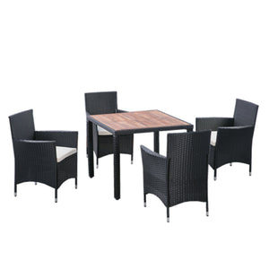 EELIFEE 5-Piece Outdoor Patio Wicker Dining Set with Acacia Wood Top