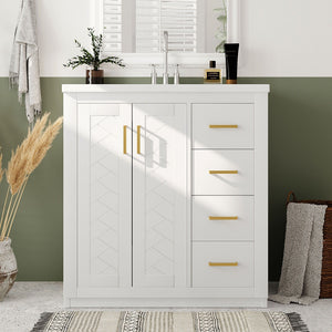 Bathroom Vanity with Ceramic Sink and Storage Cabinet - Dark Green, White, Black, or Blue