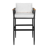 Iron Outdoor Dining Set with Acacia Wood Armrest