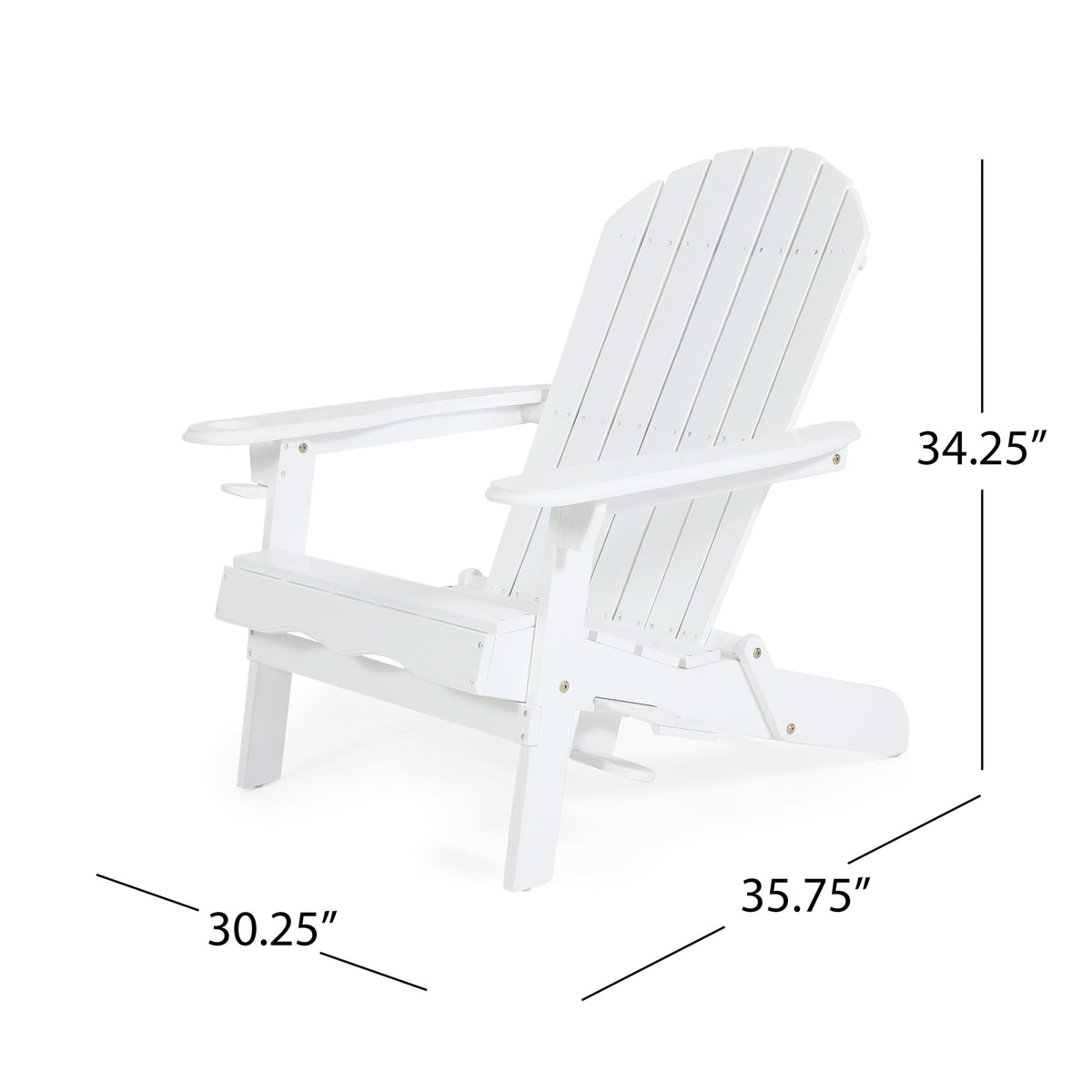 Zenithia Outdoor Foldable Adirondack Chair with 2 Cup Holders - White