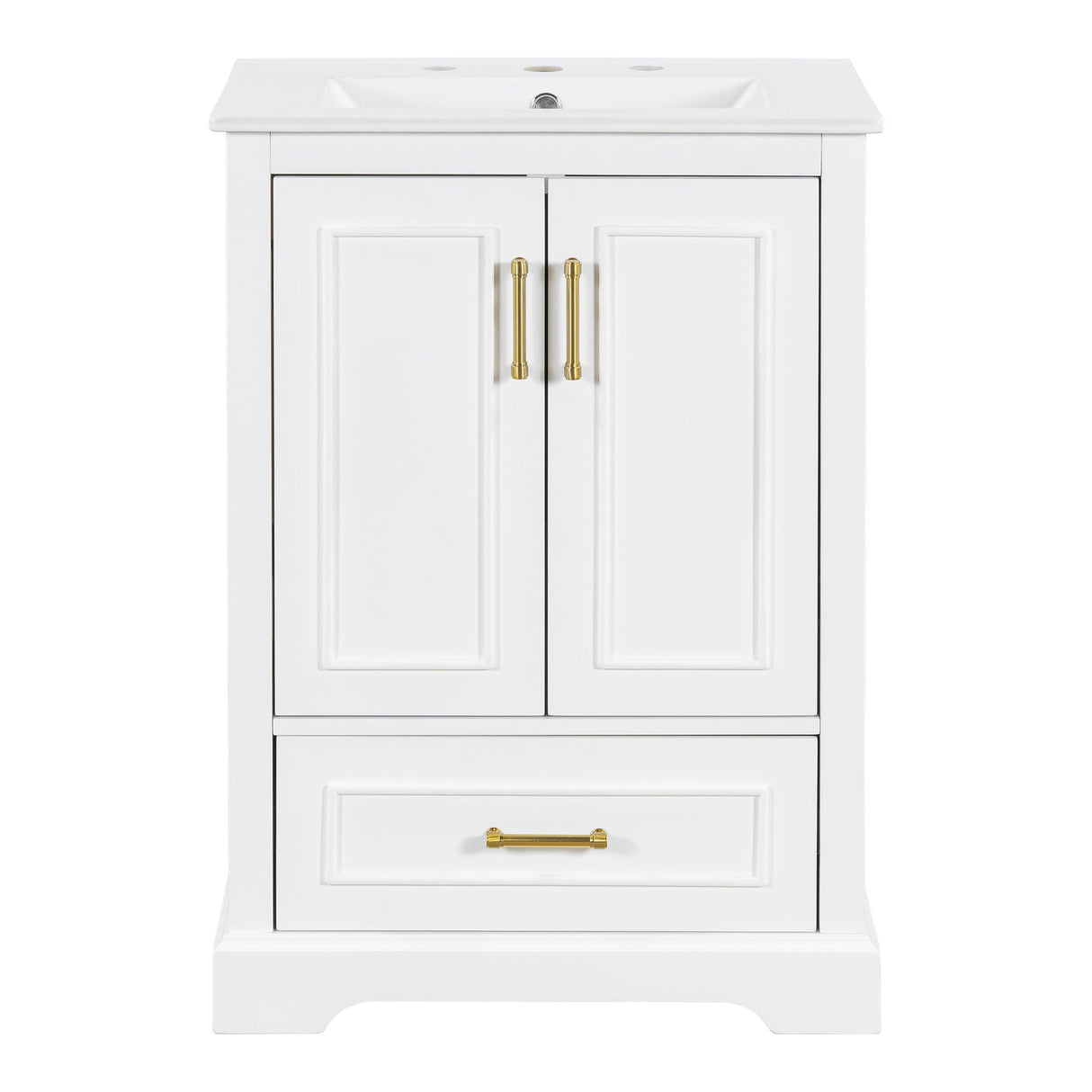 Bathroom Vanity With Sink, 1 Divided Drawer And 2 Soft Close Doors With Double Shelf