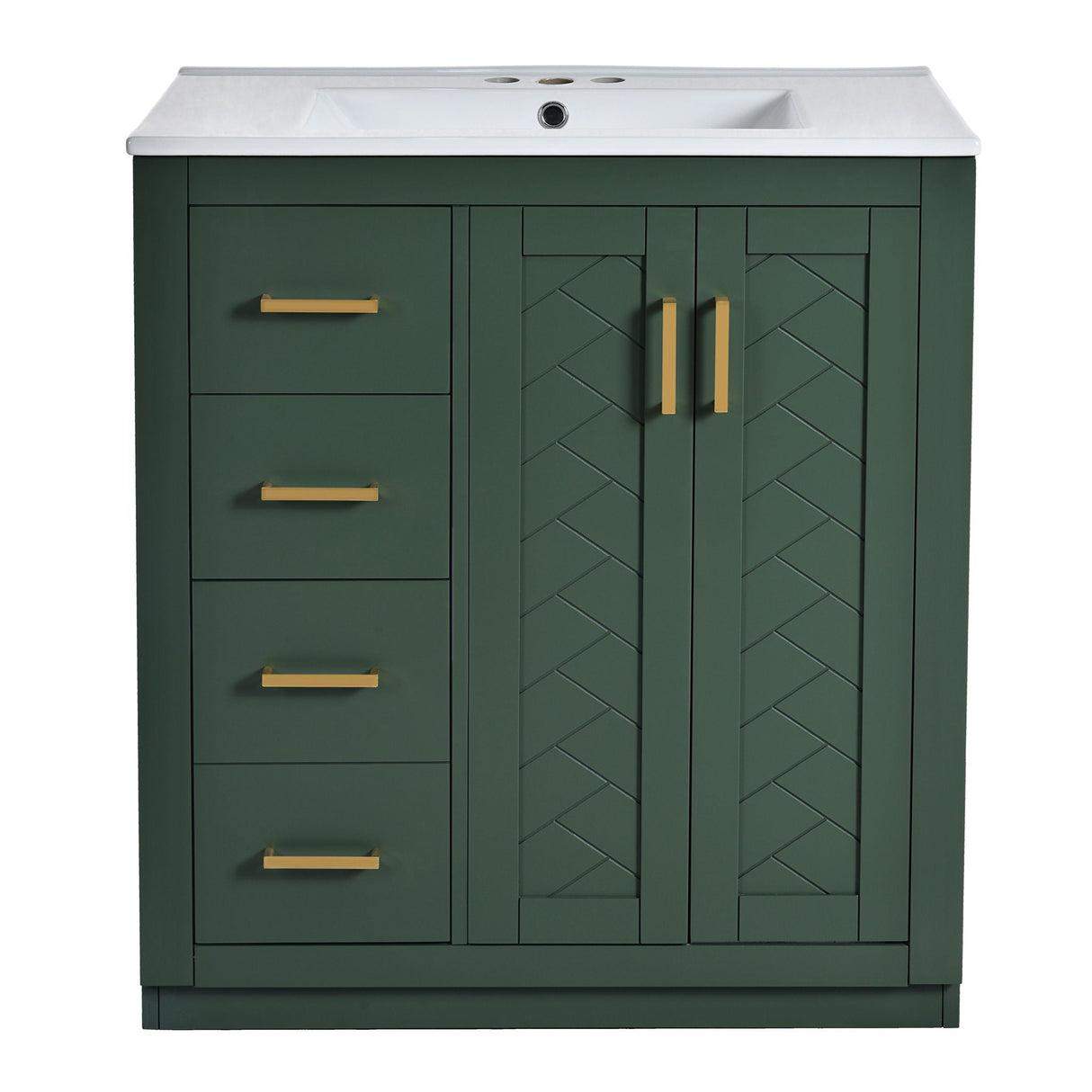 Ceramic Sink Combo, Freestanding Vanity Set With 3 Drawers & Soft Closing Doors