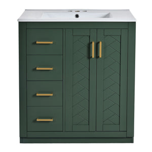 Ceramic Sink Combo, Freestanding Vanity Set With 3 Drawers & Soft Closing Doors