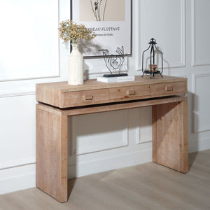 Rustic Wood Console Table with Three Drawers - Natural Finish