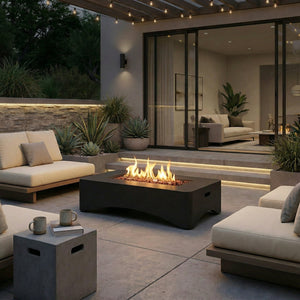 56" Propane Fire Pit Table, Rectangular Outdoor Gas Fire Pit