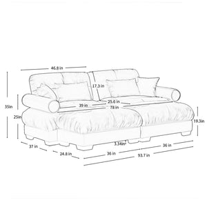 Oversized Modular Sectional Sofa with Movable Ottoman - Fabric, Multiple Colors