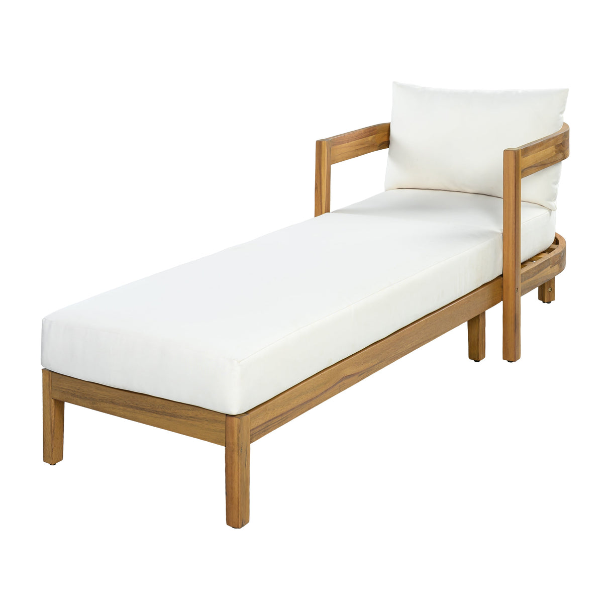 78" Acacia Wood Outdoor Chaise Lounge Chair
