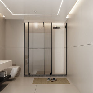 Glass Shower Door with Stainless Steel Handle - Black