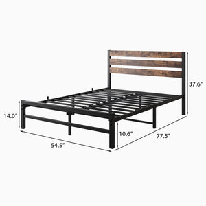 Industrial Metal & Wood Platform Bed Frame