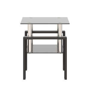 Modern Tempered Glass Tea Table, End Square Table For Living Room - Black