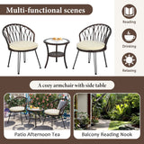 U_STYLE Outdoor Leisure Set, 2 Rattan Single Chairs with Glass Round Table